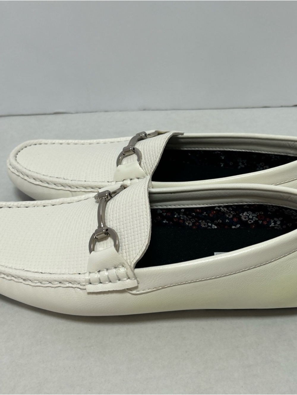 White Men's Slip-On Loafers with Silver Horsebit